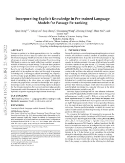 Incorporating Explicit Knowledge in Pre-trained Language Models for
  Passage Re-ranking