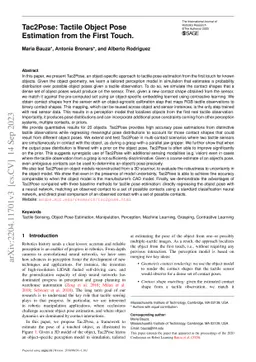 Tac2Pose: Tactile Object Pose Estimation from the First Touch