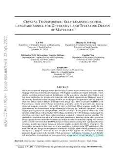 Crystal Transformer: Self-learning neural language model for Generative
  and Tinkering Design of Materials