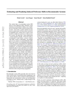 Estimating and Penalizing Induced Preference Shifts in Recommender
  Systems