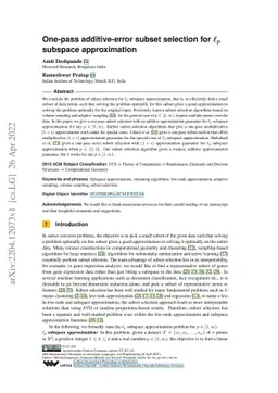 One-pass additive-error subset selection for $\ell_{p}$ subspace
  approximation