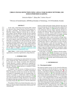 Urban Change Detection Using a Dual-Task Siamese Network and
  Semi-Supervised Learning