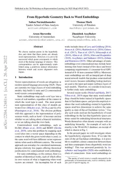 From Hyperbolic Geometry Back to Word Embeddings