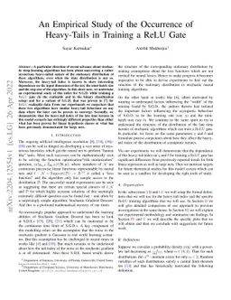 An Empirical Study of the Occurrence of Heavy-Tails in Training a ReLU
  Gate