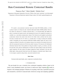 Rate-Constrained Remote Contextual Bandits