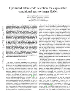 Optimized latent-code selection for explainable conditional
  text-to-image GANs