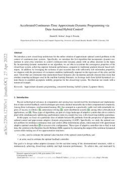 Accelerated Continuous-Time Approximate Dynamic Programming via
  Data-Assisted Hybrid Control