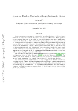 Quantum Prudent Contracts with Applications to Bitcoin