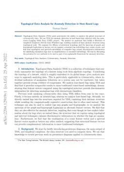 Topological Data Analysis for Anomaly Detection in Host-Based Logs