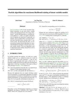 Particle algorithms for maximum likelihood training of latent variable
  models