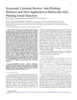 Systematic Literature Review: Anti-Phishing Defences and Their
  Application to Before-the-click Phishing Email Detection