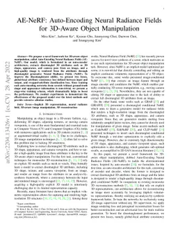 AE-NeRF: Auto-Encoding Neural Radiance Fields for 3D-Aware Object
  Manipulation