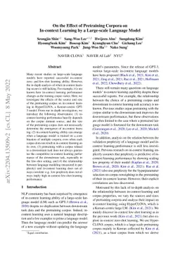 On the Effect of Pretraining Corpora on In-context Learning by a
  Large-scale Language Model