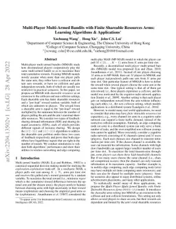 Multi-Player Multi-Armed Bandits with Finite Shareable Resources Arms:
  Learning Algorithms & Applications