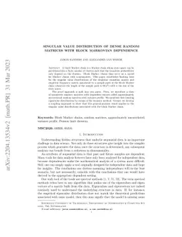 Singular value distribution of dense random matrices with block
  Markovian dependence