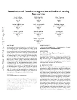 Prescriptive and Descriptive Approaches to Machine-Learning Transparency