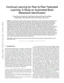 Continual Learning for Peer-to-Peer Federated Learning: A Study on
  Automated Brain Metastasis Identification