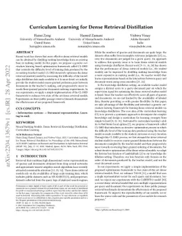 Curriculum Learning for Dense Retrieval Distillation