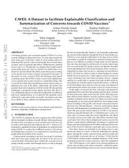 CAVES: A Dataset to facilitate Explainable Classification and
  Summarization of Concerns towards COVID Vaccines