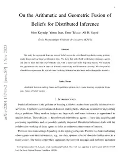 On the Arithmetic and Geometric Fusion of Beliefs for Distributed
  Inference