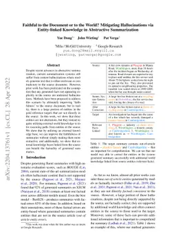 Faithful to the Document or to the World? Mitigating Hallucinations via
  Entity-linked Knowledge in Abstractive Summarization