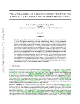 PIE: a Parameter and Inference Efficient Solution for Large Scale
  Knowledge Graph Embedding Reasoning