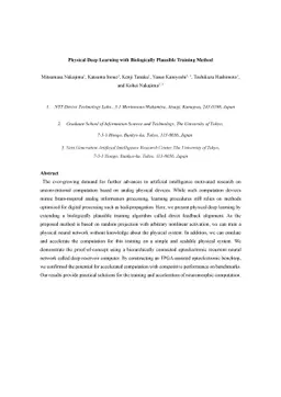 Physical Deep Learning with Biologically Plausible Training Method