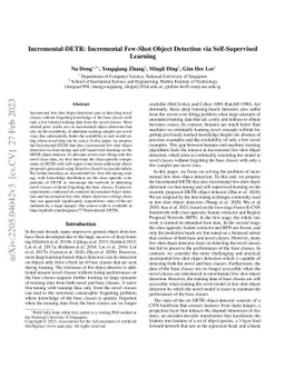 Incremental-DETR: Incremental Few-Shot Object Detection via
  Self-Supervised Learning