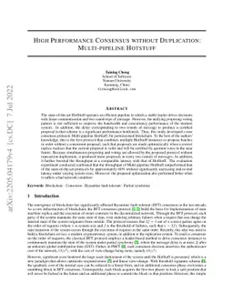High Performance Consensus without Duplication: Multi-pipeline Hotstuff