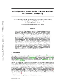 NaturalSpeech: End-to-End Text to Speech Synthesis with Human-Level
  Quality