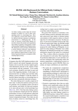 BLINK with Elasticsearch for Efficient Entity Linking in Business
  Conversations