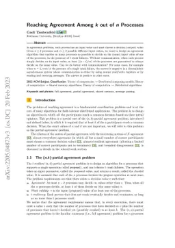 Reaching Agreement Among $k$ out of $n$ Processes
