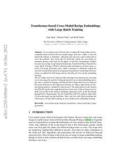 Transformer-based Cross-Modal Recipe Embeddings with Large Batch
  Training