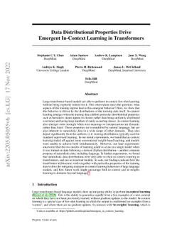 Data Distributional Properties Drive Emergent In-Context Learning in
  Transformers