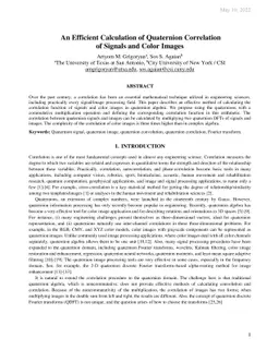 An Efficient Calculation of Quaternion Correlation of Signals and Color
  Images
