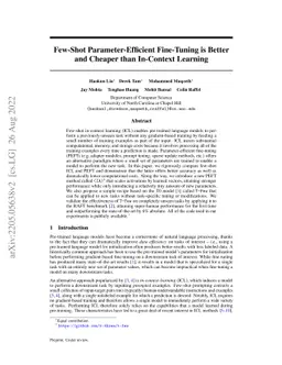 Few-Shot Parameter-Efficient Fine-Tuning is Better and Cheaper than
  In-Context Learning