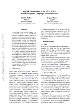AppTek's Submission to the IWSLT 2022 Isometric Spoken Language
  Translation Task