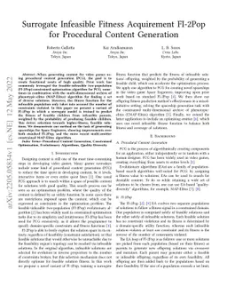 Surrogate Infeasible Fitness Acquirement FI-2Pop for Procedural Content
  Generation