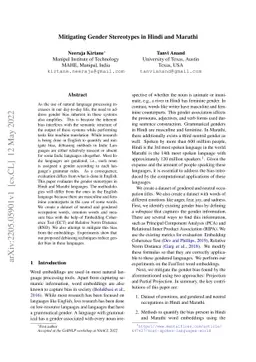 Mitigating Gender Stereotypes in Hindi and Marathi