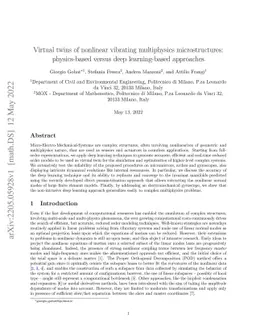 Virtual twins of nonlinear vibrating multiphysics microstructures:
  physics-based versus deep learning-based approaches