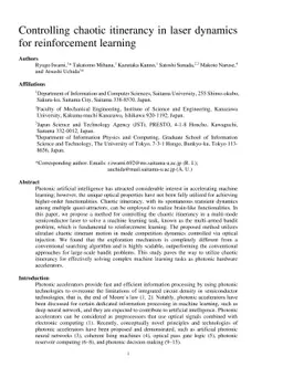 Controlling chaotic itinerancy in laser dynamics for reinforcement
  learning