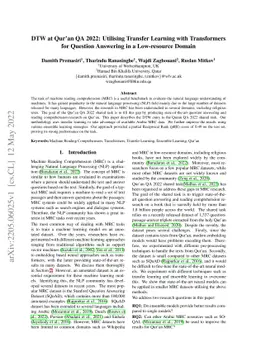 DTW at Qurán QA 2022: Utilising Transfer Learning with Transformers for
  Question Answering in a Low-resource Domain