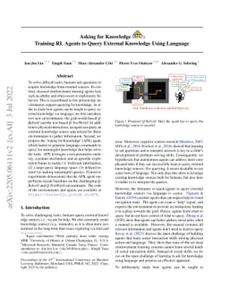 Asking for Knowledge: Training RL Agents to Query External Knowledge
  Using Language