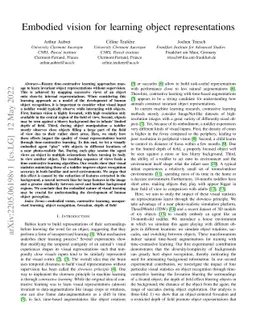 Embodied vision for learning object representations