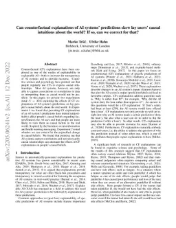 Can counterfactual explanations of AI systems' predictions skew lay
  users' causal intuitions about the world? If so, can we correct for that?