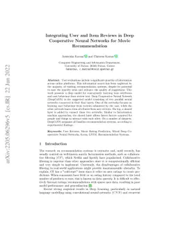 Integrating User and Item Reviews in Deep Cooperative Neural Networks
  for Movie Recommendation