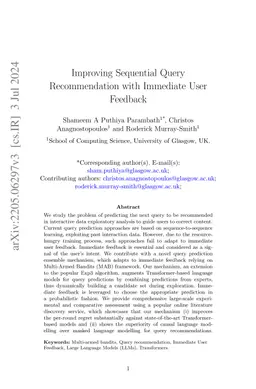 Improving Sequential Query Recommendation with Immediate User Feedback