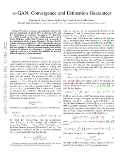 $α$-GAN: Convergence and Estimation Guarantees