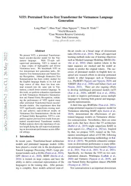 ViT5: Pretrained Text-to-Text Transformer for Vietnamese Language
  Generation