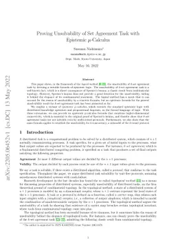 Proving Unsolvability of Set Agreement Task with Epistemic mu-Calculus